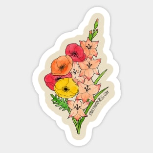 August Birth Flower - Poppies and Gladiolus Sticker